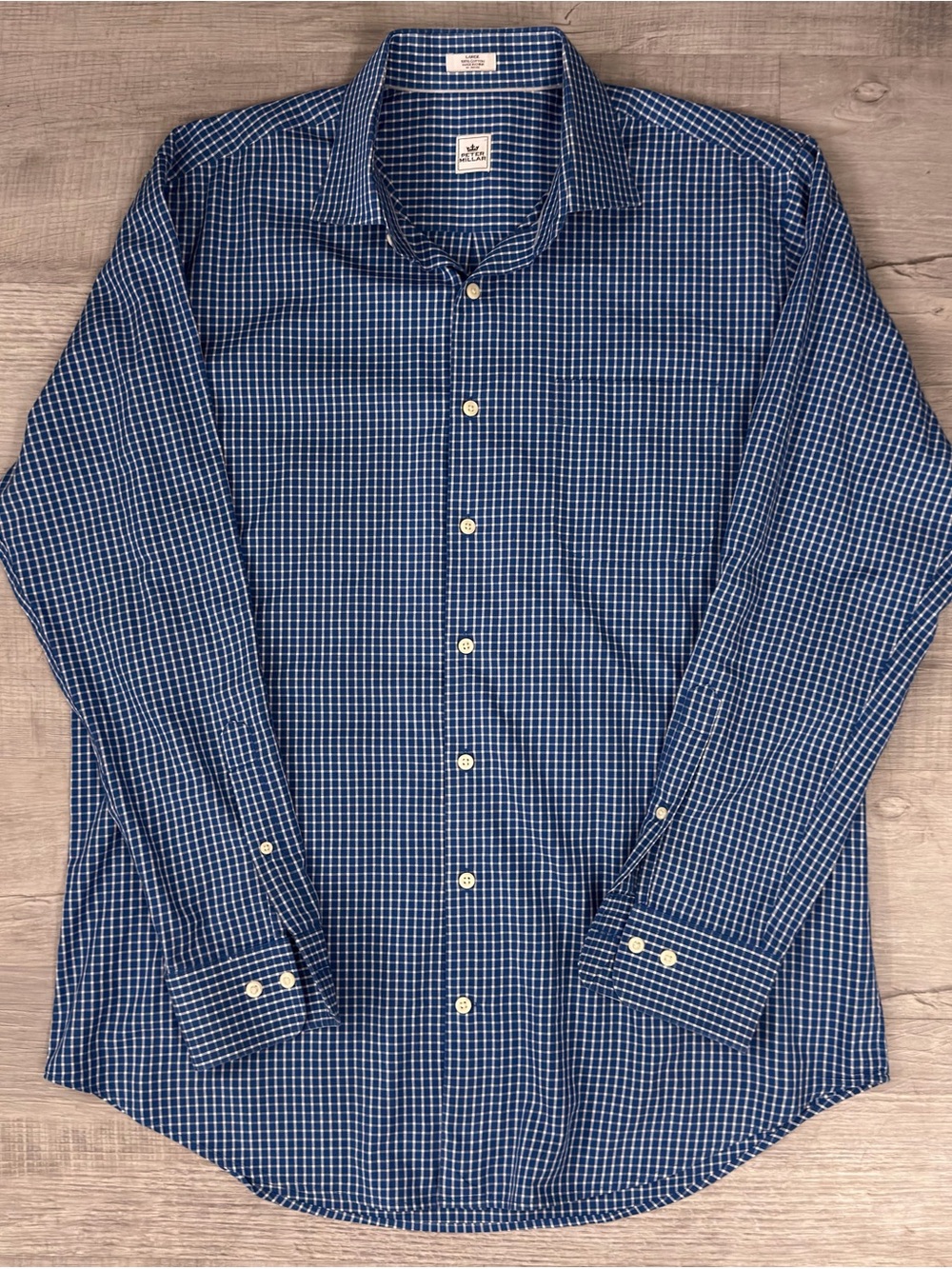 Peter Millar Navy Blue Windowpane Button-Down Shirt